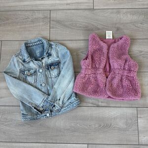 Lot of 2 - Girls Kids Clothing - 5T Denim Jackets and a 2T Faux Fur Vest